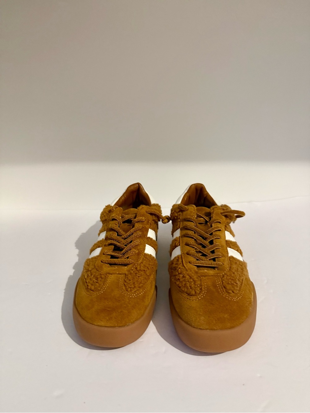 Steve Madden Women's Tan Suede Sneakers with White Stripes